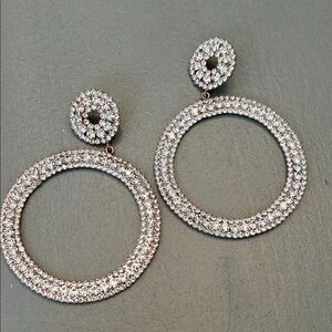 Elegant Silver Crystal Hoop Earrings Disco Prom pageant